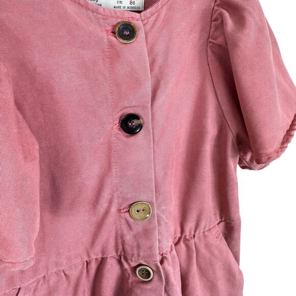 Zara Baby Pink Lyocell Short Sleeve Pants Button Front Romper Size 12 18 Months - Picture 3 of 6